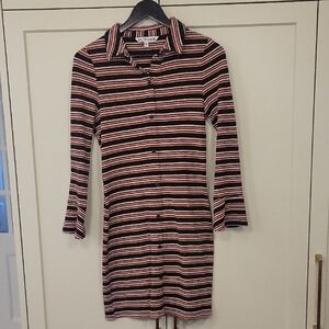Walter Baker Black brown and Pink Striped Long Sleeve Dress size M